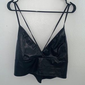 Black leather crop top